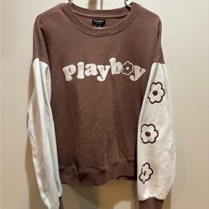 PacSun oversized boxy Brown and White Graphic Playboy Sweatshirt
